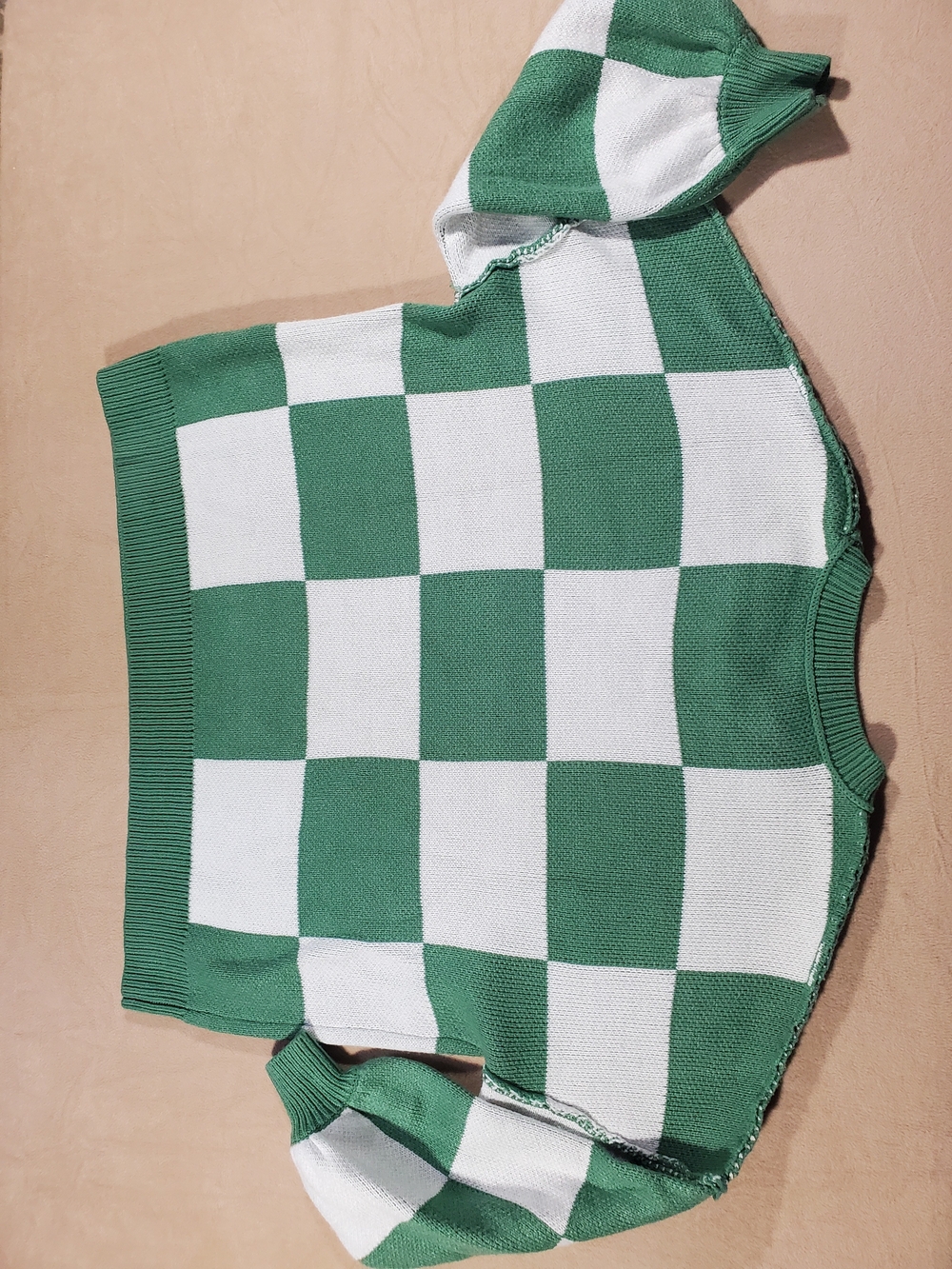 Green & White Checker Knit Womens 2x Sweater Top